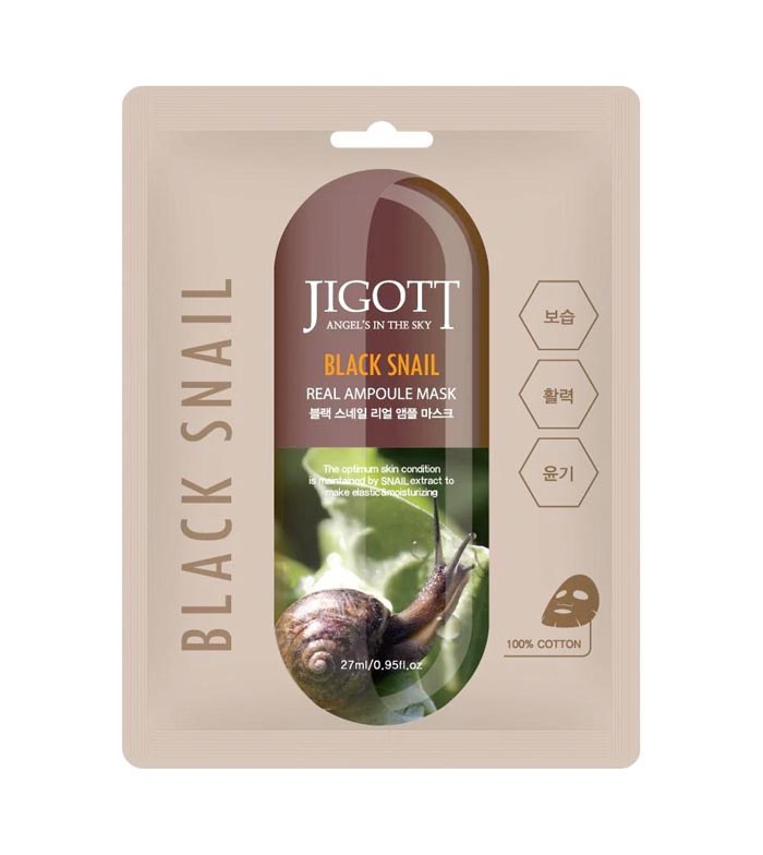 Jigott Black Snail Real Ampoule Mask - Μάσκα αμπούλας Μαύρο σαλιγκάρι - 27 ml