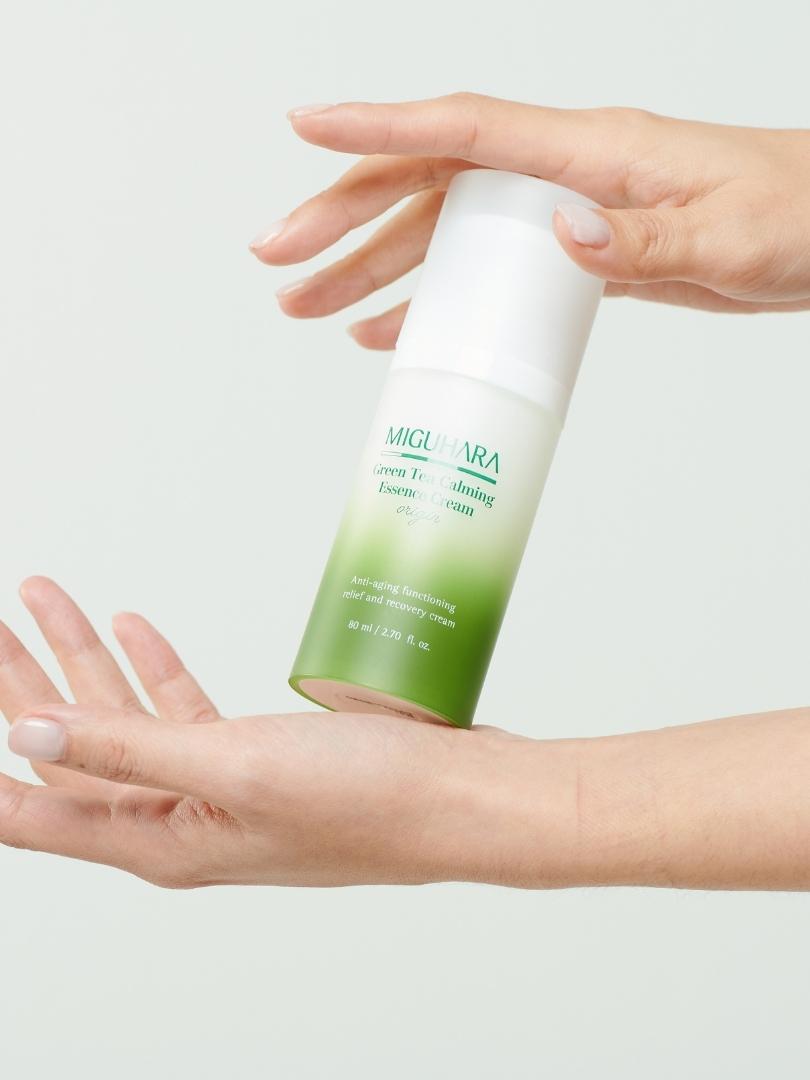 Miguhara Green Tea Calming Essence Cream Origin – Ενυδατική κρέμα σε μορφή essence με πράσινο τσάι  -  80 ml